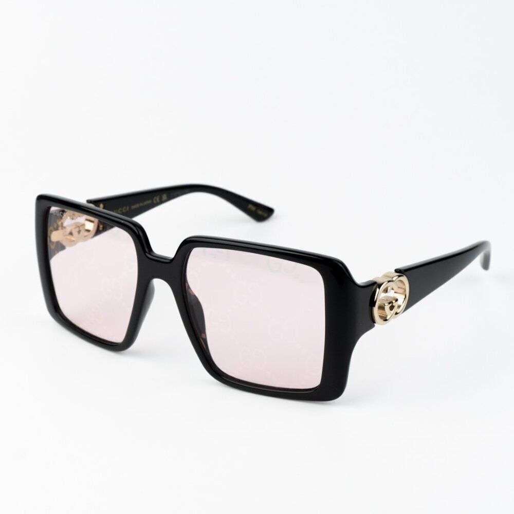 NEW Gucci GG1692S 006 Black Pink Mirror Logo Women Square Sunglasses GG 1692S